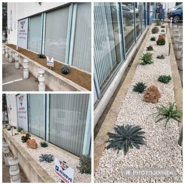 Aménagement d’une jardinière devant un commerce à La Garde